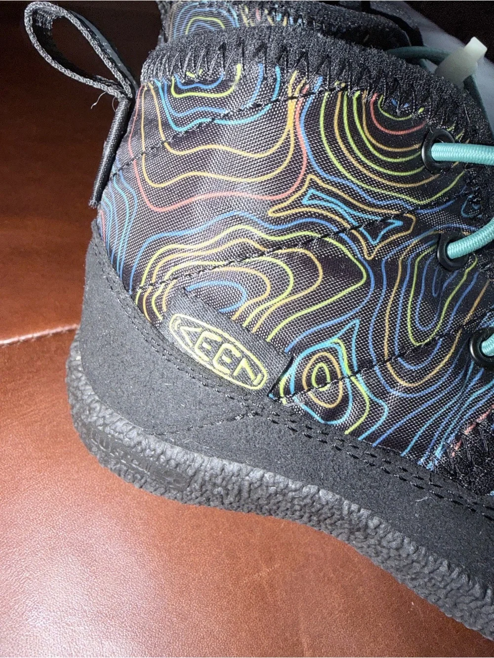KEEN Kids Navy Topographic Ankle Boots with Teal Accents